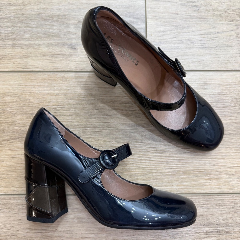 Les Venues Patent Leather Mary Jane Block Heel Pumps Twee Academia Italy Size 37